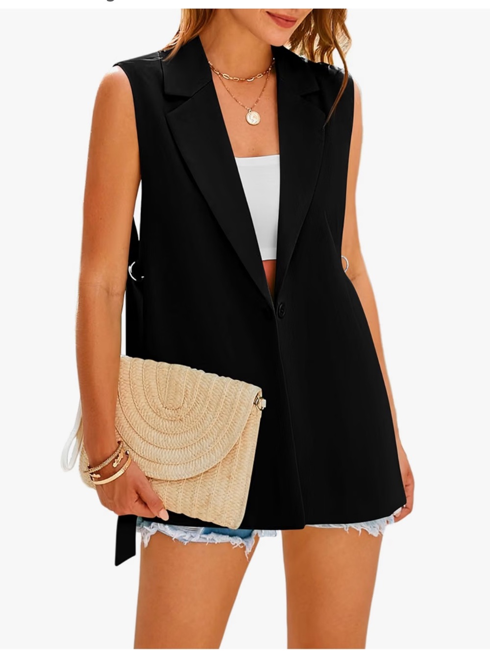 Black Sleeveless Open-Side Vest, Size Small, Like New